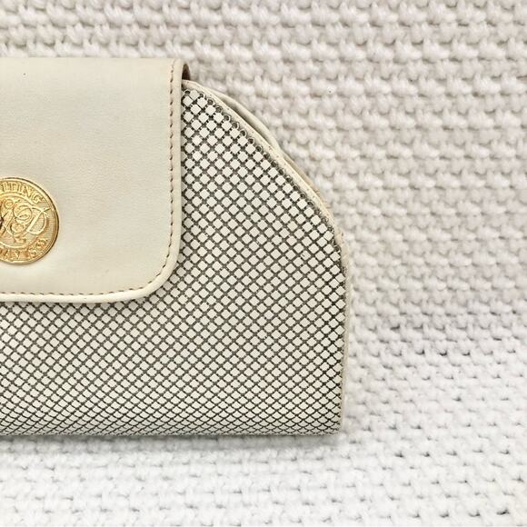 Whiting & Davis White Sequin Mesh Vintage Top Flap Accordion Clutch Crossbody - Picture 2 of 13